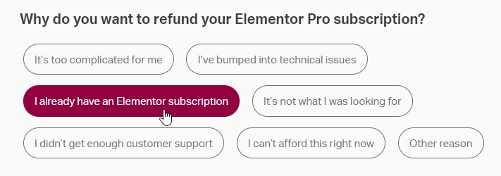 open support ticket refund reason elementor
