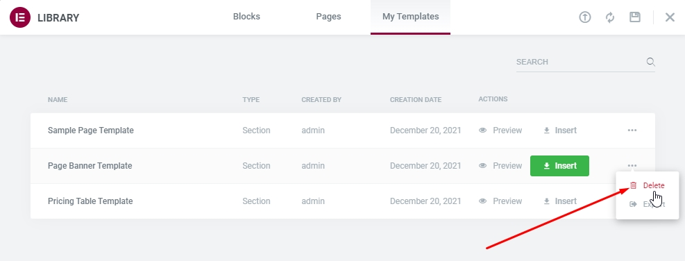 remove-elementor-saved-template-from-library